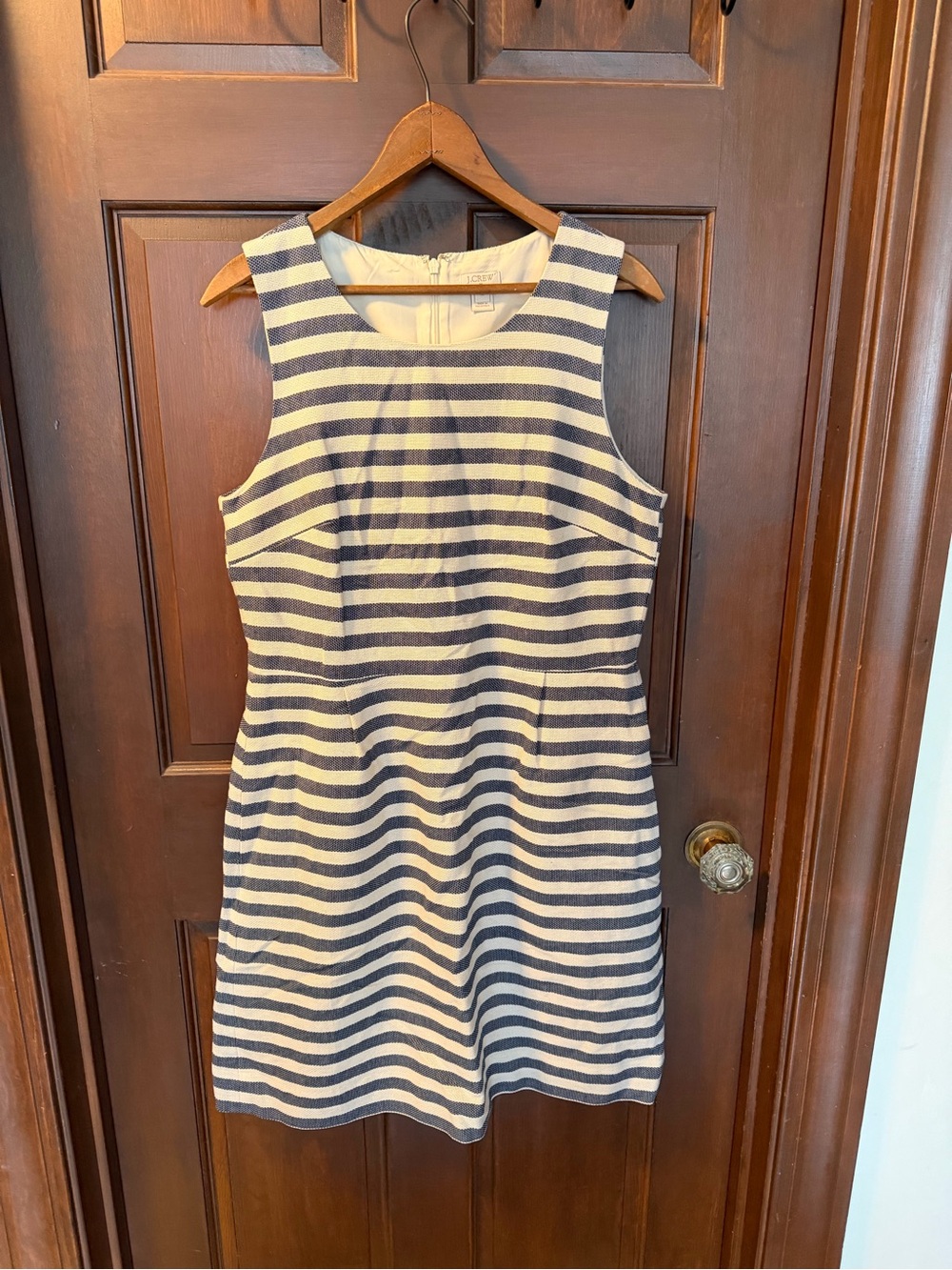 J. Crew Navy and White Striped Sleeveless Sheath Dress
